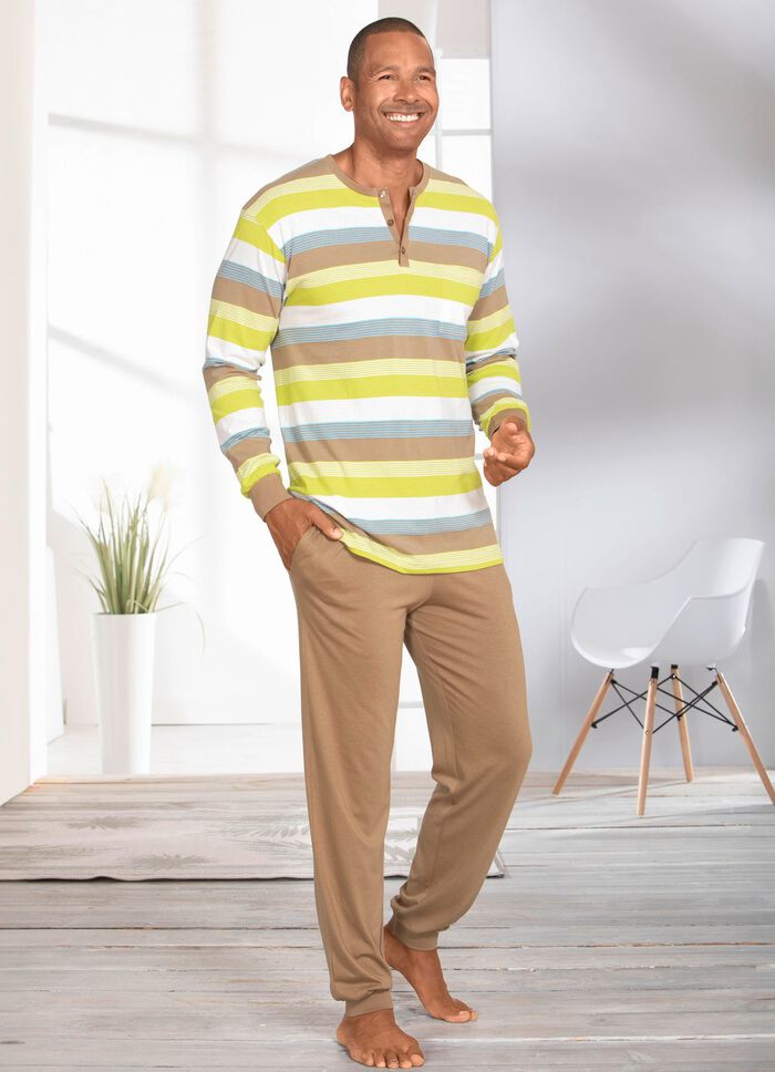 Schlafanzug mit Knopfleiste und B&uuml;ndchenabschl&uuml;ssen 