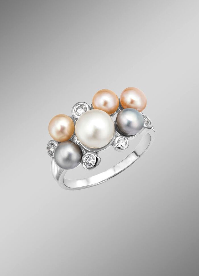 Perlenglanz und strahlende Eleganz: Damenring mit S&uuml;sswasser-Zuchtperlen 