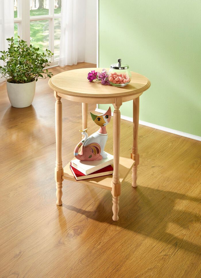 Teilmassiver Beistelltisch mit gedrechselten F&uuml;ssen 