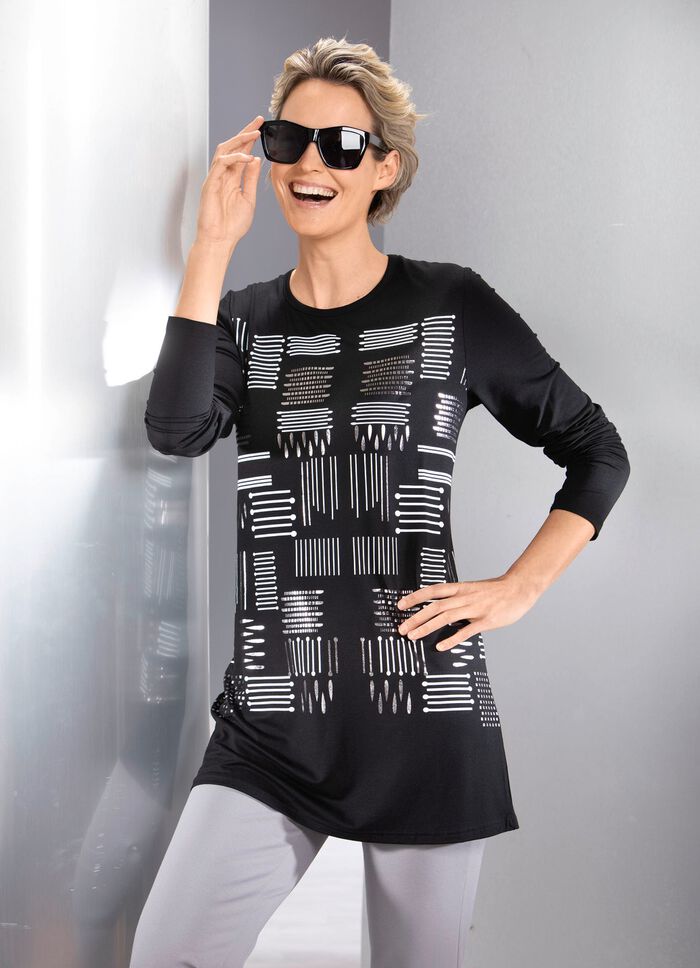 Longshirt mit kontrastfarbenem Druck 