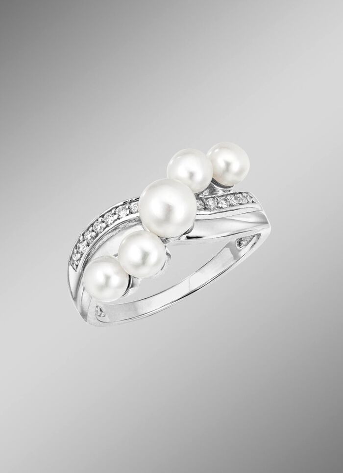 Perlenglanz und strahlende Eleganz: Damenring mit S&uuml;sswasser-Zuchtperlen 