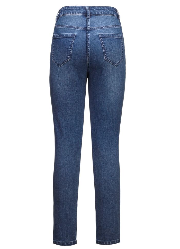 Jeans mit floralen Lochstickereien und Strasssteinchen 