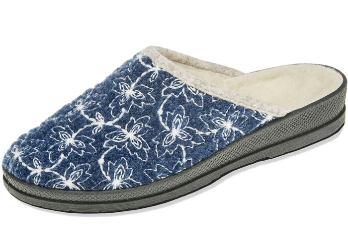 Textil-Pantoffel mit sch&ouml;ner Stickerei BLAU