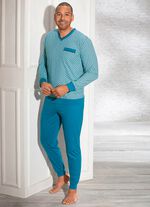 Pyjama mit V-Ausschnitt, Brusttasche und B&uuml;ndchenabschl&uuml;ssen 