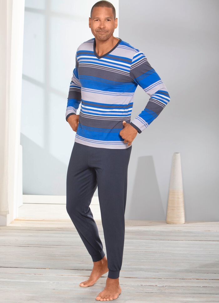 Schlafanzug mit V-Ausschnitt und B&uuml;ndchenabschl&uuml;ssen 