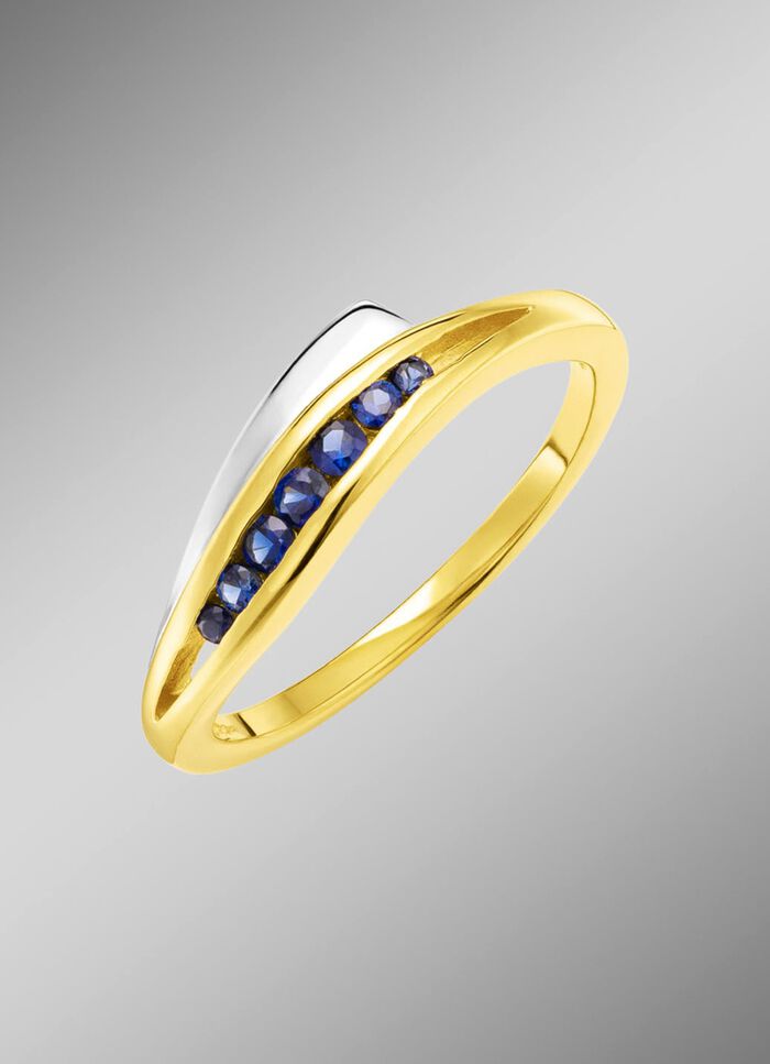 Damenring in Bicolor mit synth. Safir 