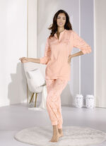 Pyjama, Langarm mit Knopfleiste und Bündchen APRICOT