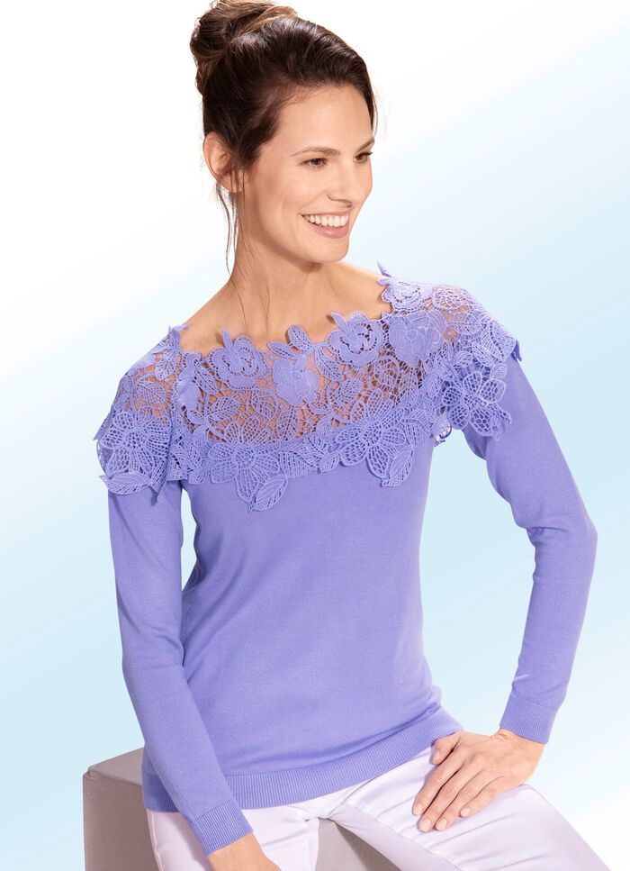 Pullover mit edlem Spitzenbesatz FLIEDER