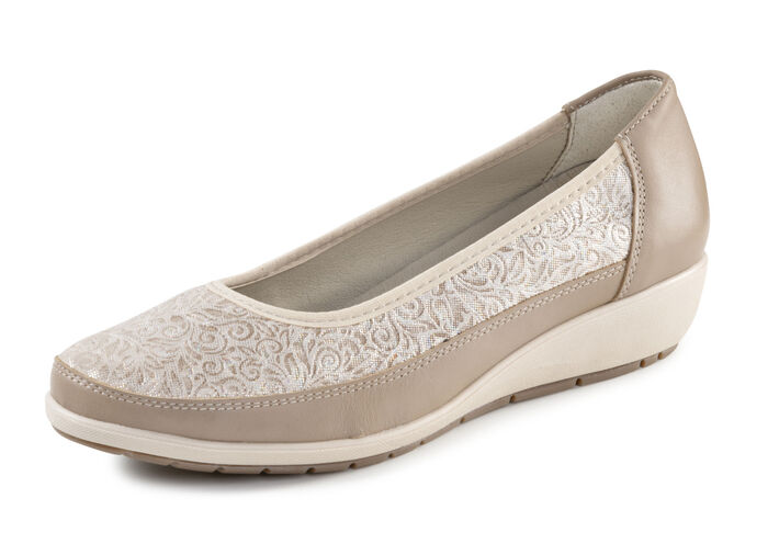 ELENA EDEN, bequeme Damen-Ballerinas, Weite G, mit herausnehmbarem Fussbett TAUPE