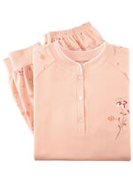 Pyjama, Langarm mit Knopfleiste und Bündchen APRICOT