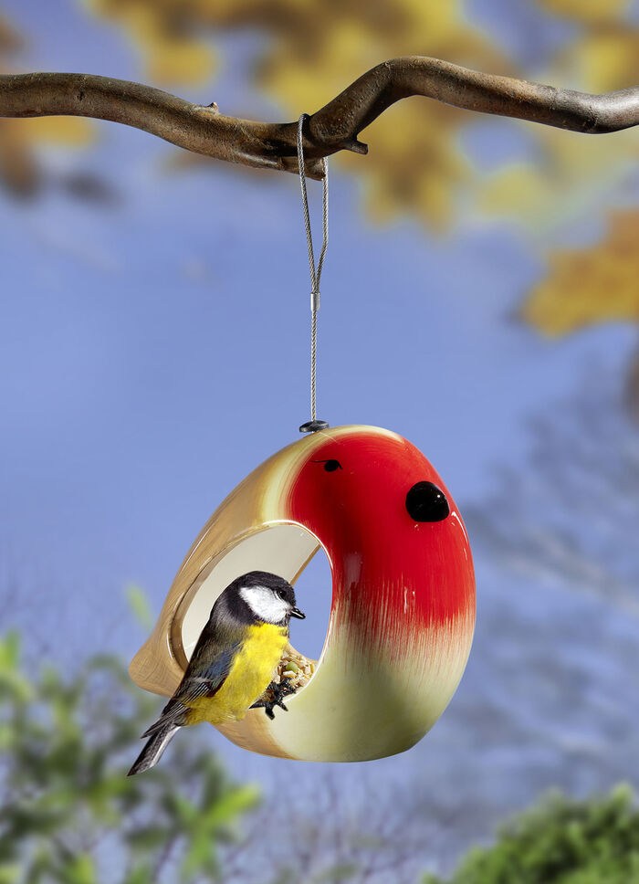 Handbemalte Futterstelle Vogel aus Keramik ROT