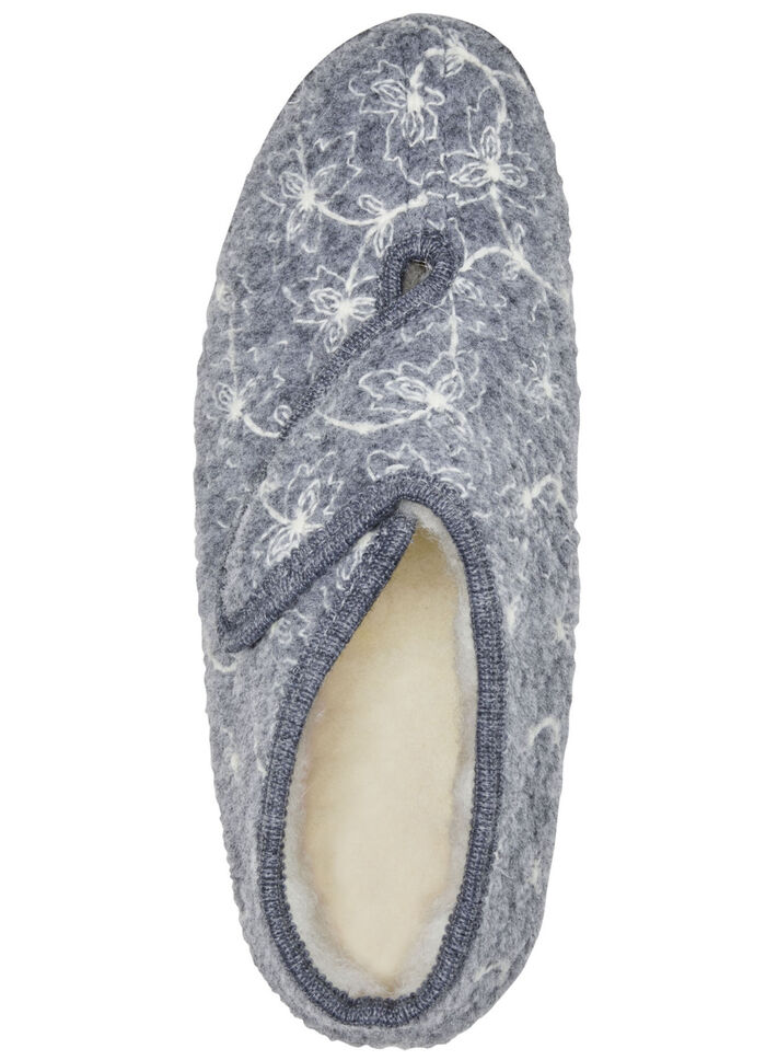 Klett-Hausschuhe mit wollweißer Stickerei HELLGRAU
