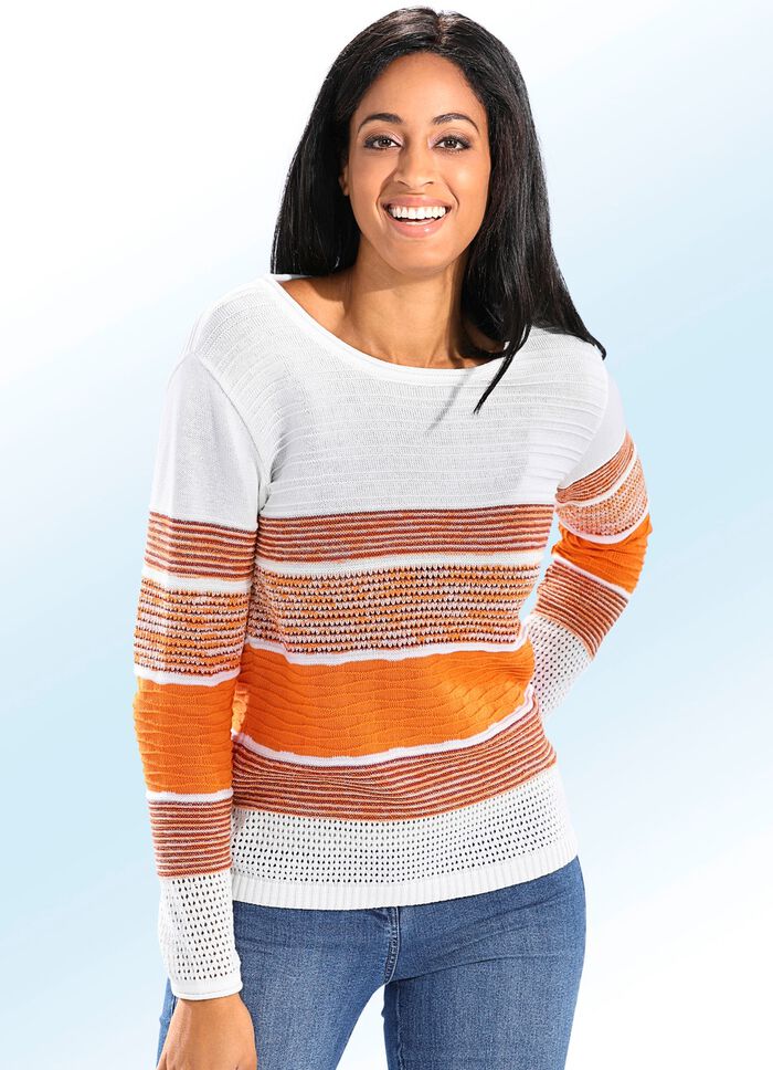 Pullover in Strukturmix mit Glitzerakzenten ECRU-ORANGE-MULTICOLOR