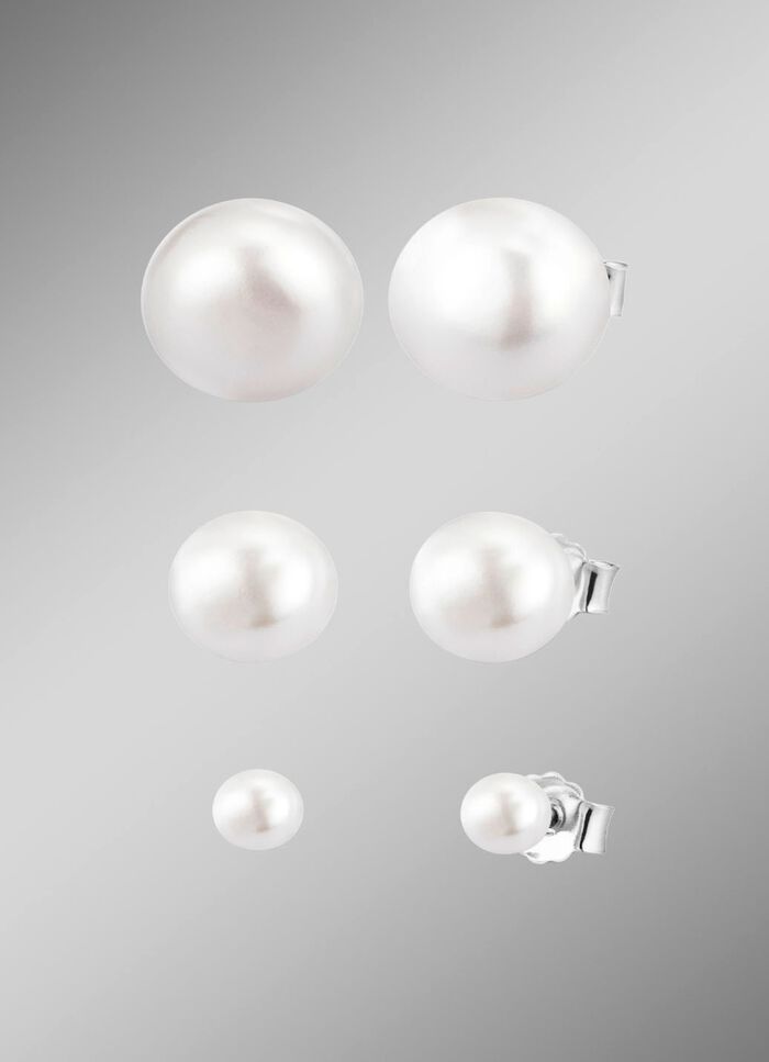 Schicke Ohrstecker aus Silber mit S&uuml;&szlig;wasser-Zuchtperlen, 3 Paar 