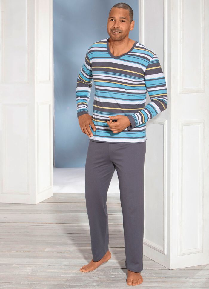 Pyjama mit V-Ausschnitt und Ringeldessin 