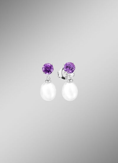 Ohrstecker mit Süsswasser-Zuchtperle und Amethyst 