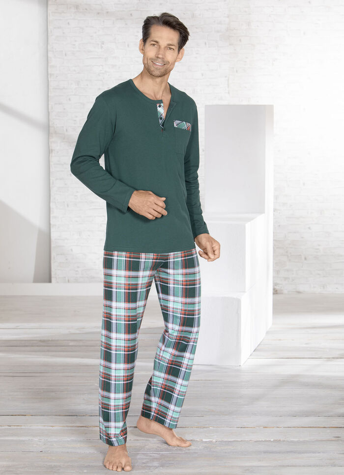 Pyjama mit Knopfleiste und Brusttasche 