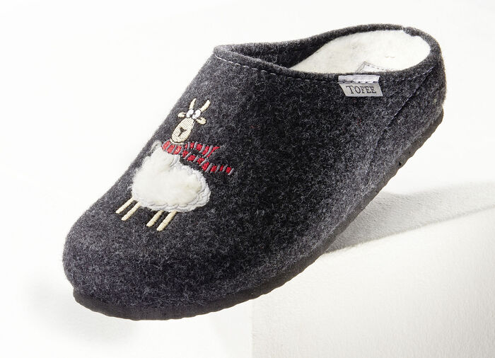 Kuschelwarme Hausschuh aus Wollfilz ANTHRAZIT