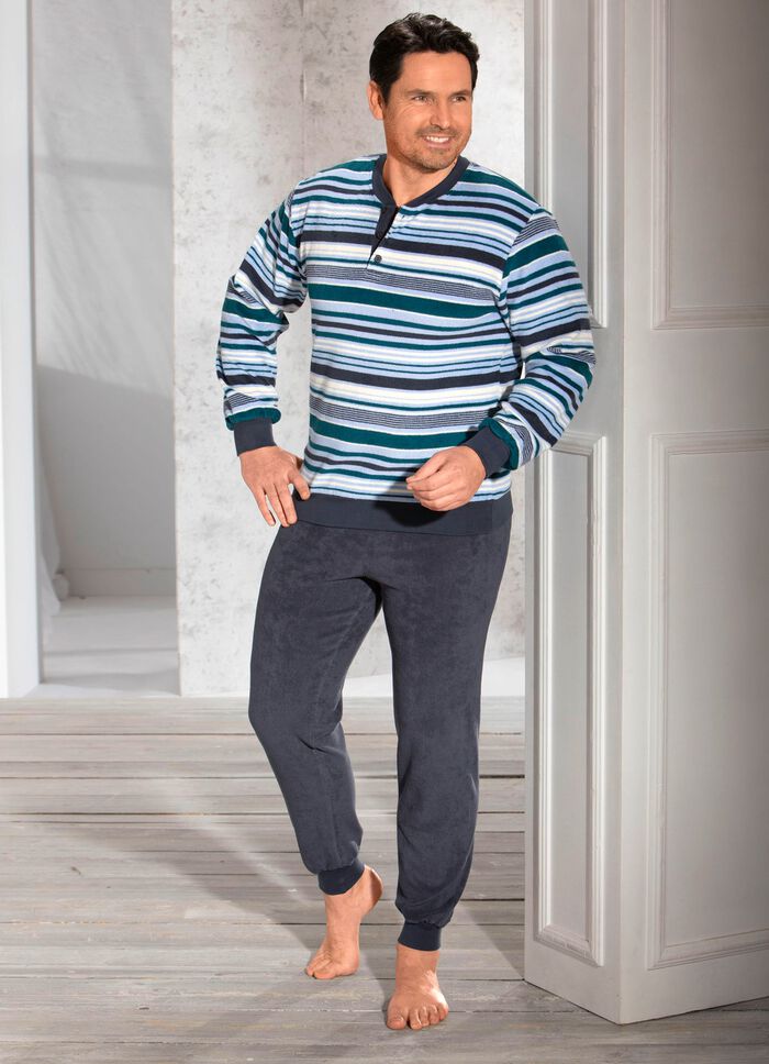 Pyjama aus Frottierstretch, mit Knopfleiste und B&uuml;ndchenabschl&uuml;ssen 