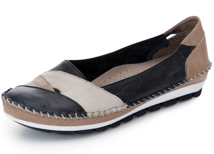 Gemini, klassische Damen-Slipper, Weite G, mit herausnehmbarem Fussbett SCHWARZ-TAUPE