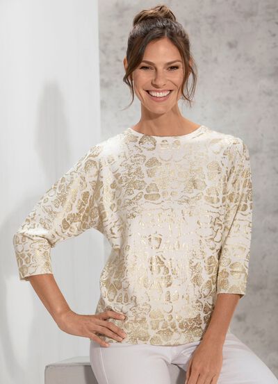 Pullover mit edlem goldfarbenen Druck 