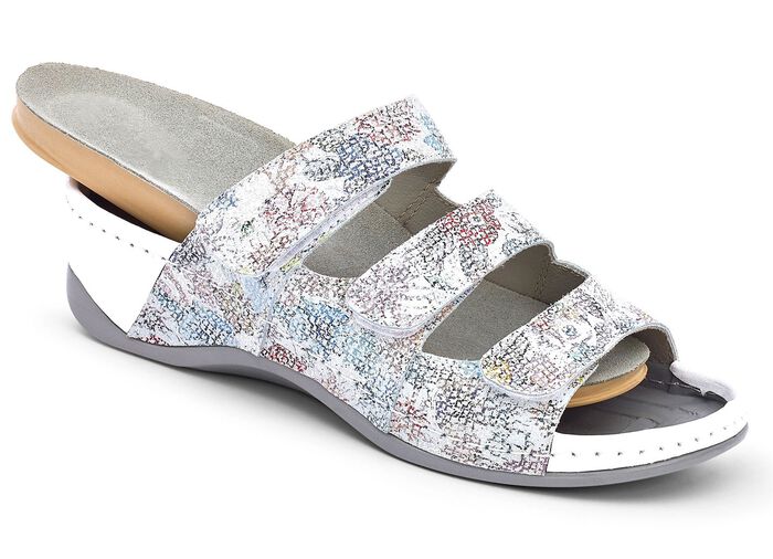 Schicke Pantolette mit herausnehmbarem Leder-Memory-Fussbett, Weite H SILBERGRAU-BUNT