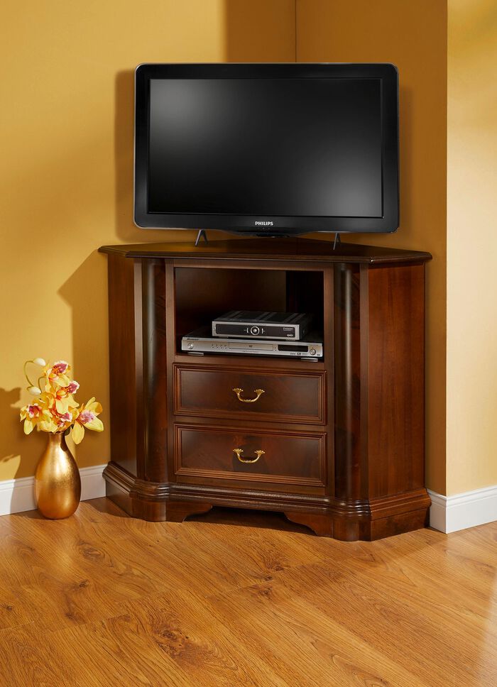 Teilmassive TV-Eck-Kommode mit Wurzelholzfurnier 