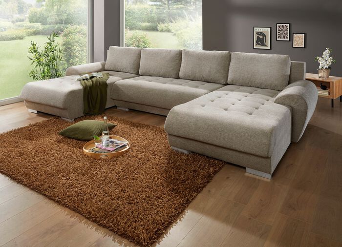 Polsterm&ouml;bel mit Bettfunktion und Bettkasten BEIGE