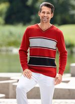Moderner V-Pullover ROT-GRAU-SCHWARZ