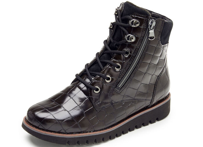 Waldläufer Stiefelette aus krokogeprägtem Nappaleder SCHWARZ