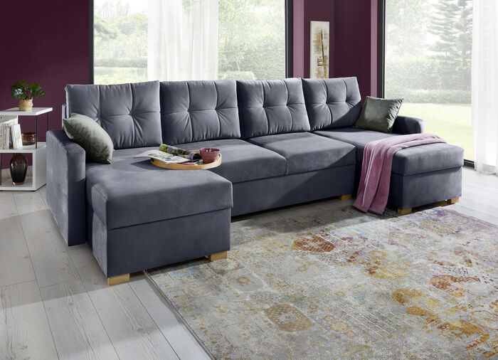 Gem&uuml;tliche Wohnlandschaft mit Bettfunktion ANTHRAZIT