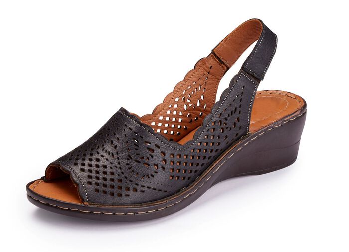 ELENA EDEN, sommerliche Damen-Sandaletten, Weite G, aus Leder SCHWARZ