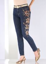 Edel-Jeans mit handbemalten, floralen Motiven 