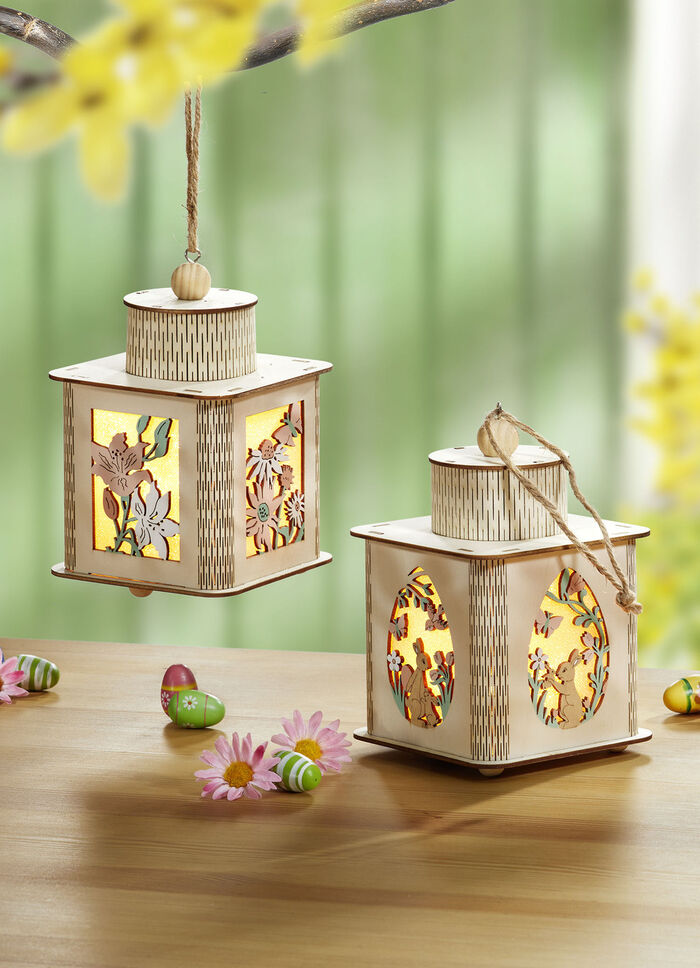 Beleuchtete Laterne aus Holz, 2er-Set 