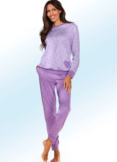 Interlock Pyjama mit B&uuml;ndchabschl&uuml;ssen und Alloverdessin 