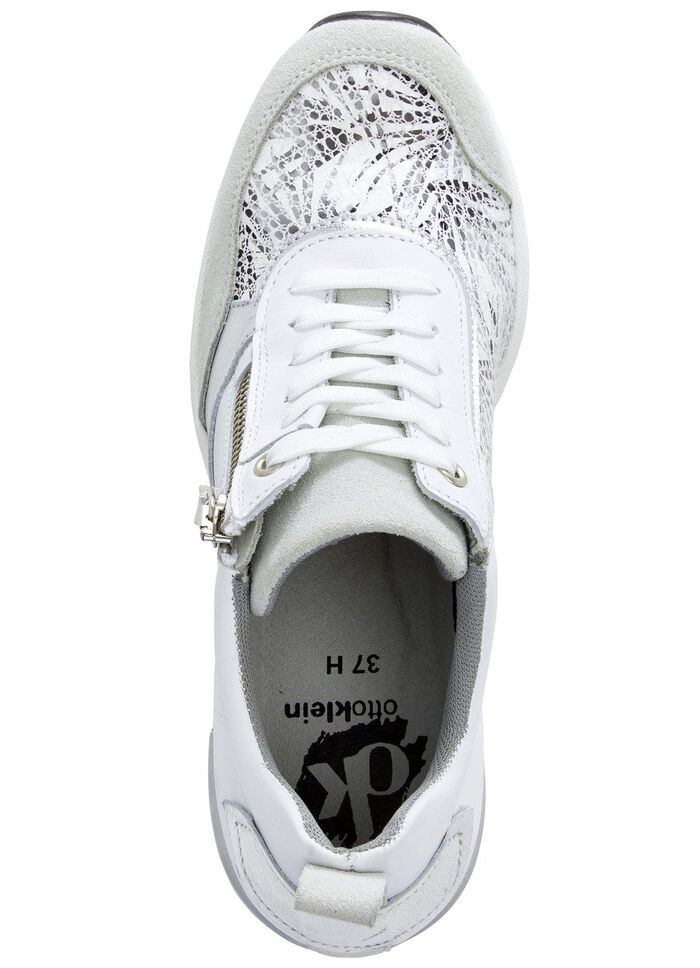 ELENA EDEN Schn&uuml;rschuh mit gl&auml;nzend bedrucktem Elastikmaterial WEISS-HELLGRAU