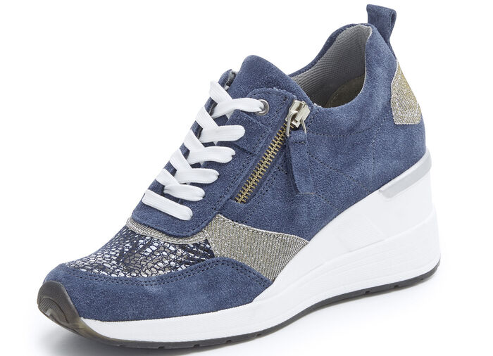 ELENA EDEN Schnürschuh mit glänzend bedrucktem Elastikmaterial BLAU