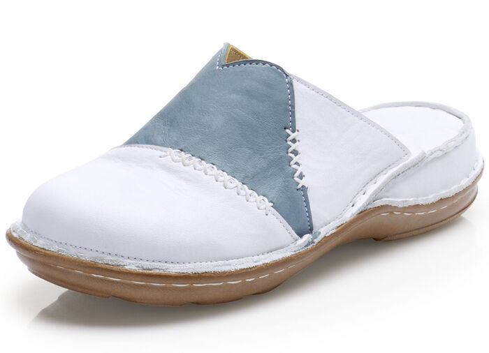 Gemini Clog aus schattiertem Rind-Nappaleder WEISS-JEANS
