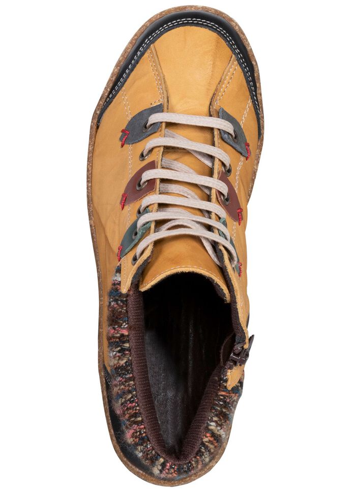 ELENA EDEN Schn&uuml;r-Bootie mit Knitter-Effekt OCKER-BUNT