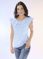 Shirt mit Volant-Besatz in 3 Farben BLEU