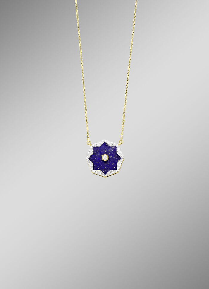 Halskette mit echt Lapislazuli, Brillanten und Diamanten 