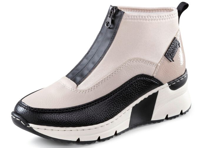 Rieker, stylische Damen-Boots, Weite G, mit Reissverschluss ECRU-SCHWARZ