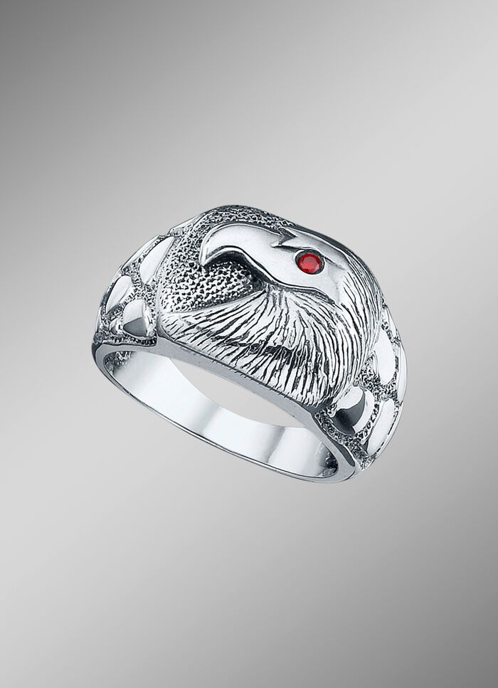 Massiver Herrenring mit Adler und echt Granat 