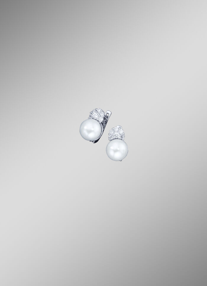 Ohrringe mit S&uuml;sswasser-Zuchtperlen und synth. Zirkonia 