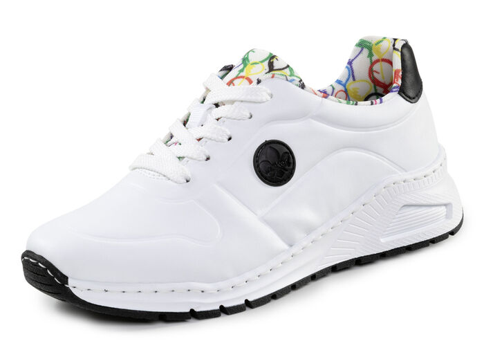 Rieker, stylische Damen-Sneaker, Weite H, mit herausnehmbarem Fussbett WEISS-SCHWARZ