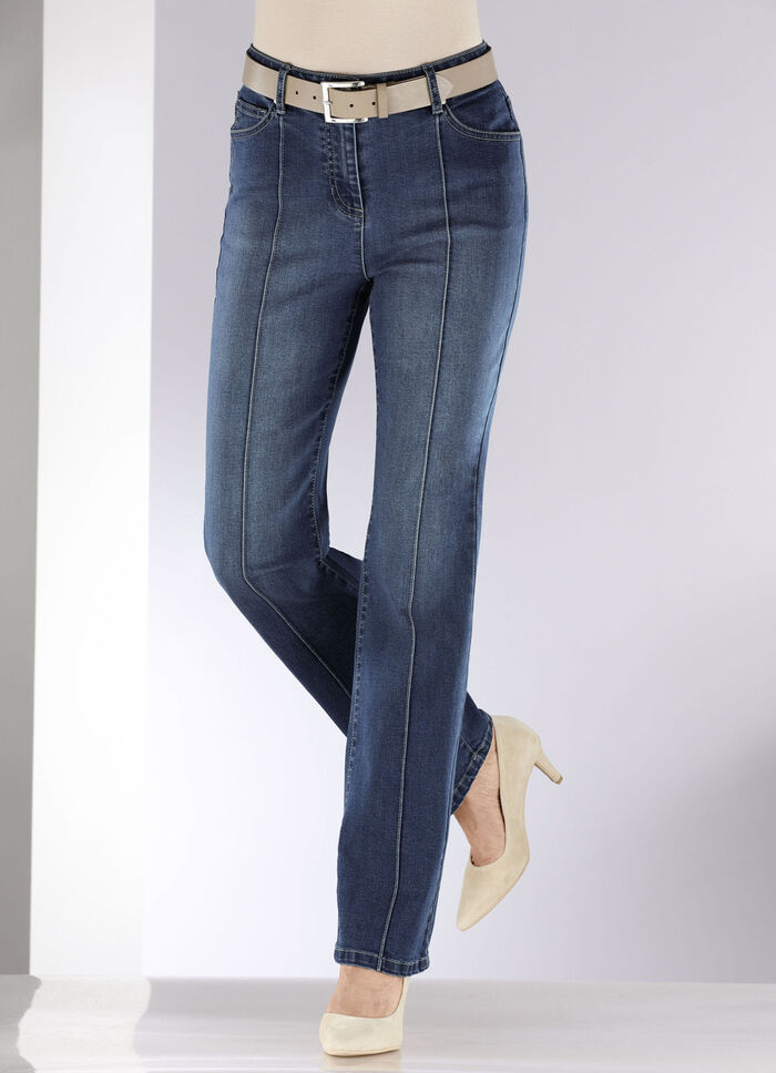 Jeans mit abgesteppten Biesen DUNKELBLAU