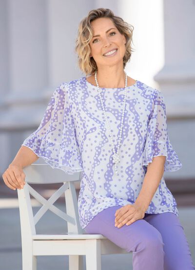 Doppellagiges Shirt mit Chiffon-&Uuml;berwurf in 2 Farben 