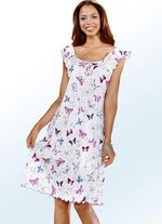 Nachthemd, Kurzarm mit Rundhals WEISS-PINK