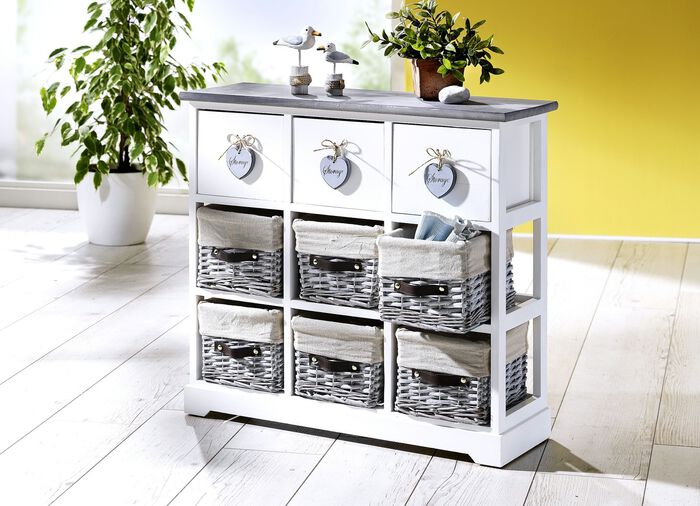 Massivholz Kommode mit K&ouml;rbe aus Weide 