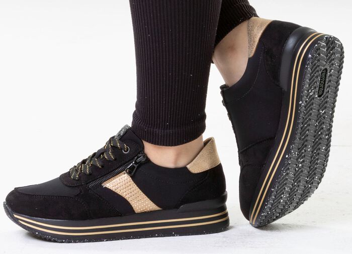 Remonte, trendige Damen-Sneaker, Weite G, mit herausnehmbarem Fussbett SCHWARZ-GOLD